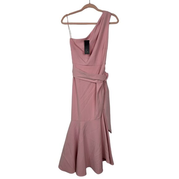 NWT SACHIN + BABI Grace Dress in Strawberry Midi One Shoulder Pink 6 #9229 - Picture 2 of 9